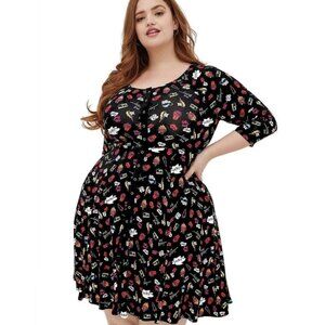 Torrid 3 Betsey Johnson Super Soft Convo Black Raglan Babydoll Dress 3X 22 24